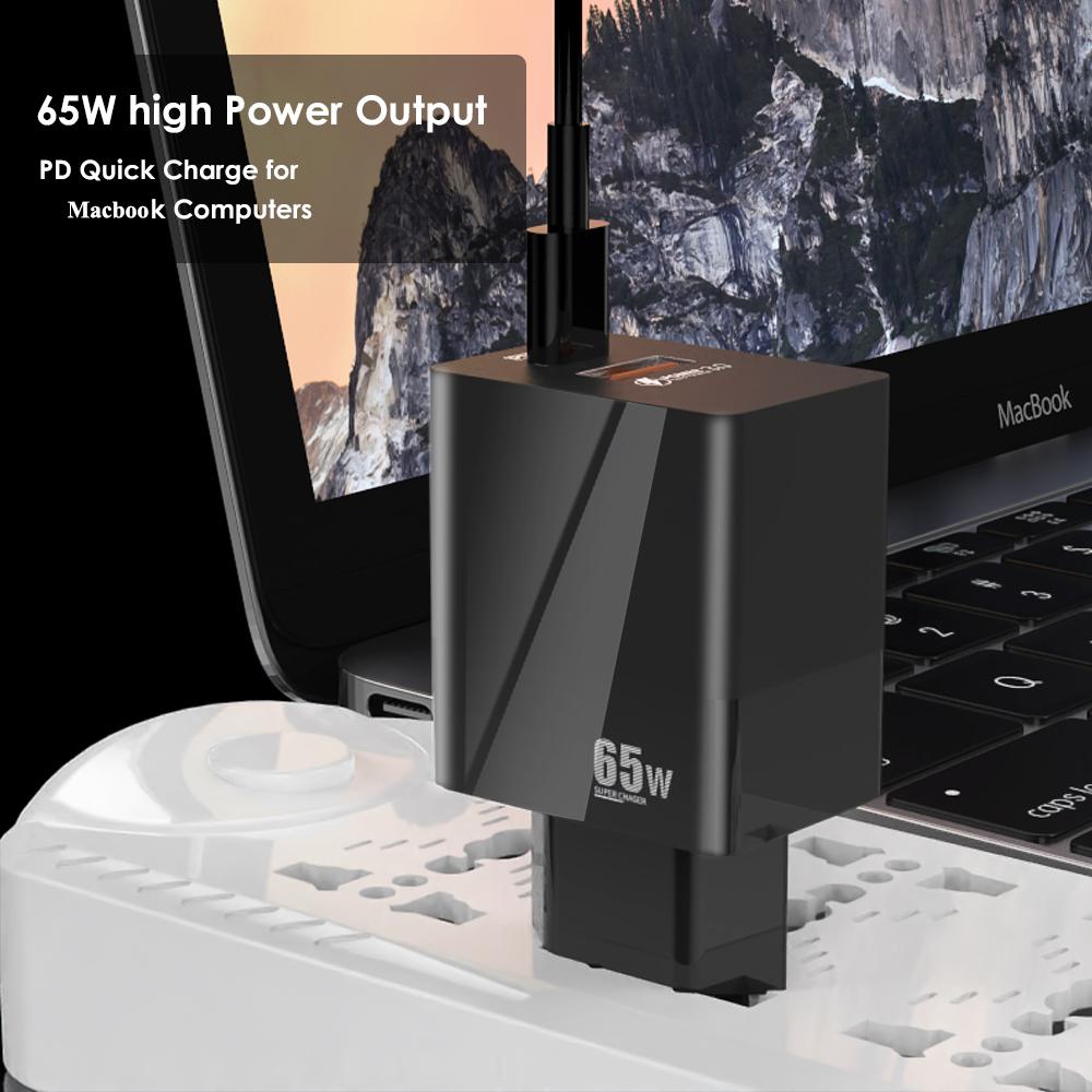 65 W USB C Charger USB-C Power Supply 2 Ports Charger with QC 3.0 PD 3.0 GaN Fast Adapter for MacBook Pro Air iPhone 13 12 Pro