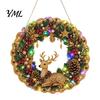 DIY Heimurlaubsdekoration Acryl Weihnachten Kunstperlen Aufhänge-Set, Beleuchteter Kranz 3D Perlen Bastelmalerei Set Kit mit LED-Lichterkette,