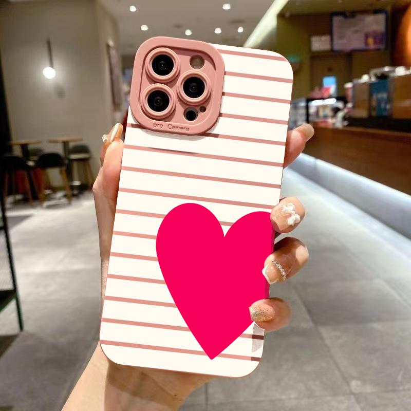 For iPhone 17 Pro Max Valentines Pink Heart White Striped Phone Case For iPhone 16 15 14 13 12 11 Air XS XR X 7 8Plus 16e Cover