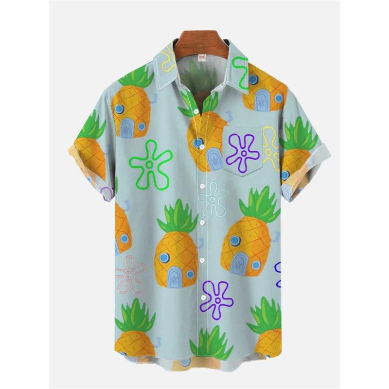 2025 Summer New Men's Shirt Beach Comfortable Lapel Cardigan Top Printed Men's Short-sleeved Shirt Large Size Loose