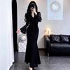 Spring & Autumn Sexy V-Neck Lace Dress - Solid Color, Slim-Fit, Hip-Hugging, Mid-Length Skirt for Women, Exudes Elegant Temperament.