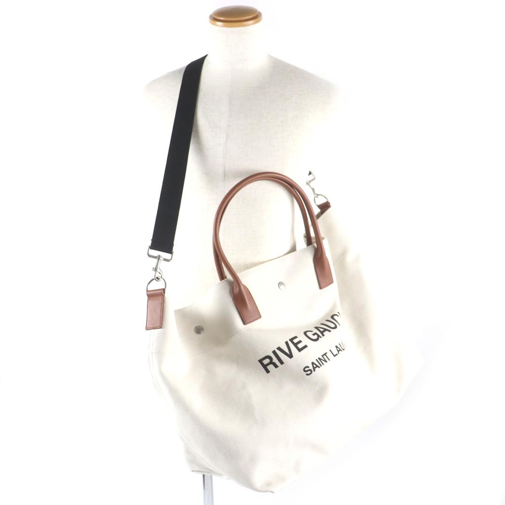 Excellent SAINT LAURENT PARIS Tote Bag Rive Gauche Maxi 2WAY Beige brown 685543 Used