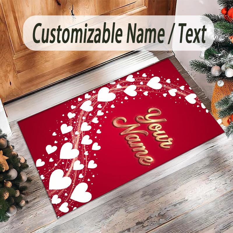 Hearts Theme Crystal Velvet Floor Rug Personalized Custom Name Text Warm Carpet Home Decoration