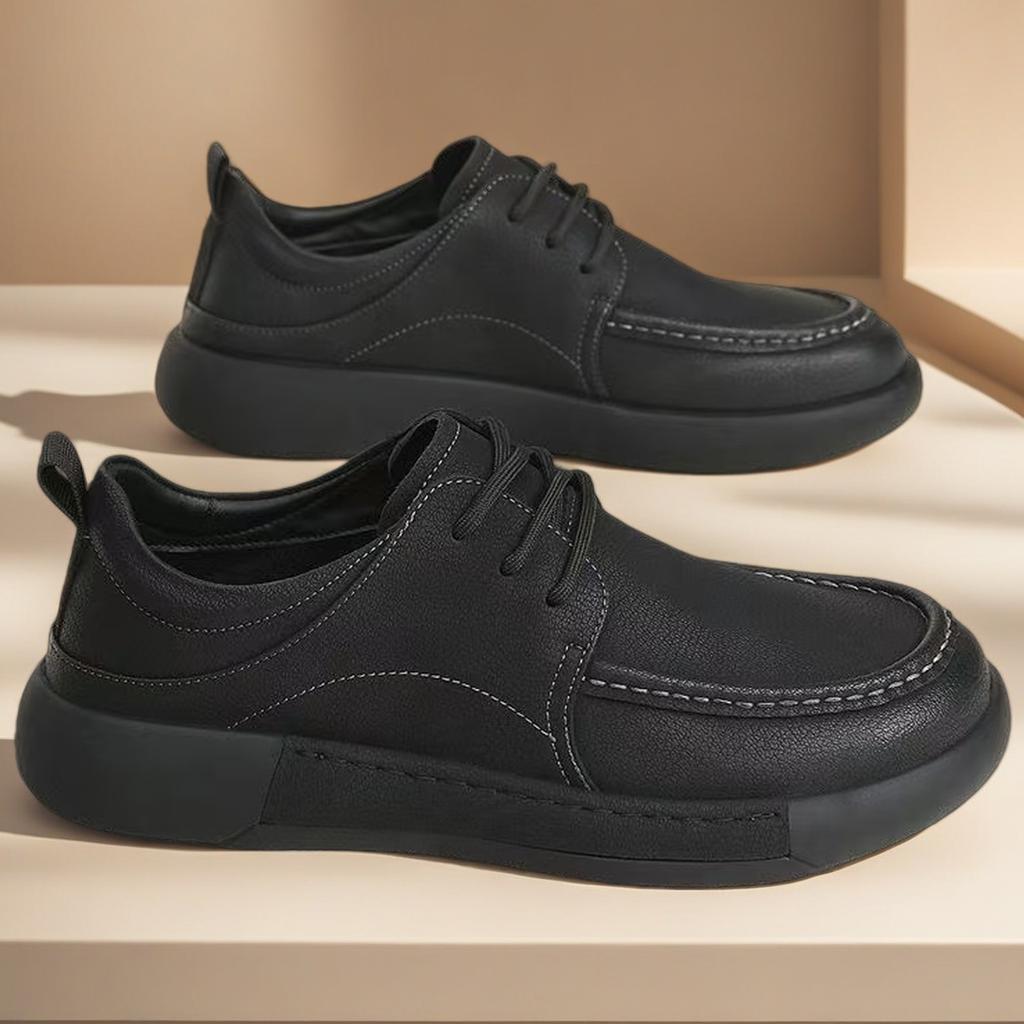 Summer New Lightweight Thick Bottom Casual Shoes Easy To Wear Slip On Lazy Person Breathable Rubber Sole Cowhide Leather Shoes