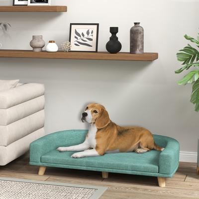 Elevated Dog Sofa Bed for Large Dogs – Raised Pet Couch with Washable Cushion, Wooden Pine Legs, 30kg Capacity, 98x67x25cm, Green