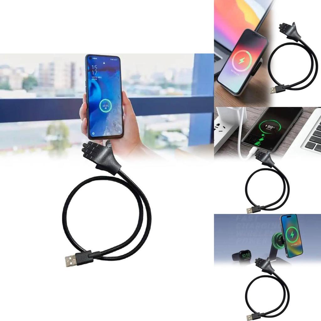 Universal Handheld Phone Stand Data Cable With Flexible Metal Hose For Fast Charging And Android Devices