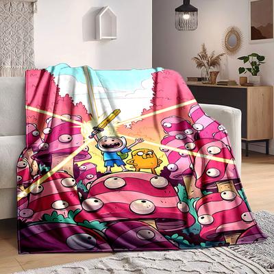 1pc Adventure Time Blanket Lightweight Flannel Throw For Sofa, Bed, Travel, Camping, Livingroom, Office, Couch, Chair, And Bed