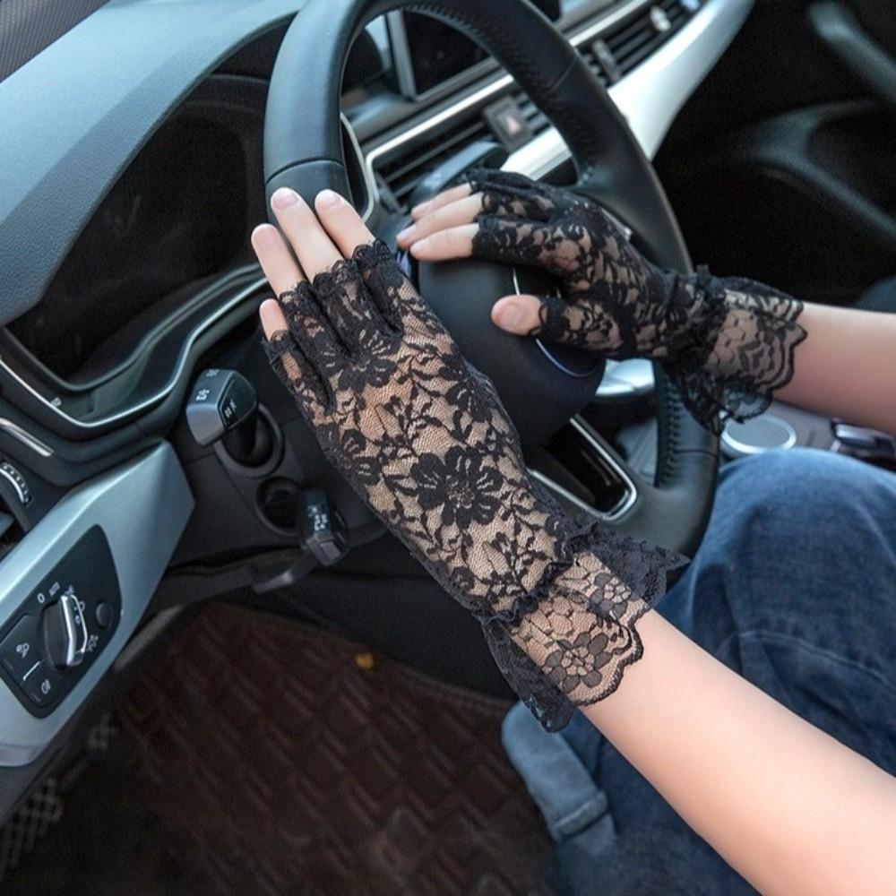 Thin Lace Gloves Half Finger Touch Screen Gloves Summer Sun Protection Gloves  Bride Accessories