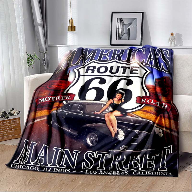 HD Vintage Route 66 Americká Historická Mateřská Silnice Tištěnádeka Domácí Extra Velká Měkká Potah na Rozkládací Pohovku Cestovnídeka Dárek