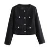 European and American style, new women's clothing textured shoulder padded round neck long-sleeved small fragrant jacket 1202416