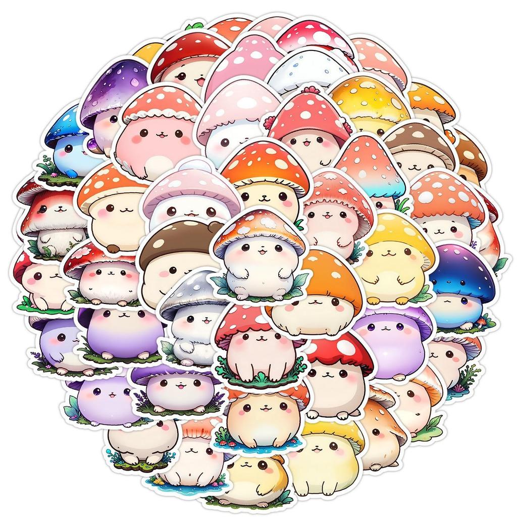 50 Cute Waterproof Watercolor Mushroom Stickers - Creative Decorative Stickers for Suitcases & Computers