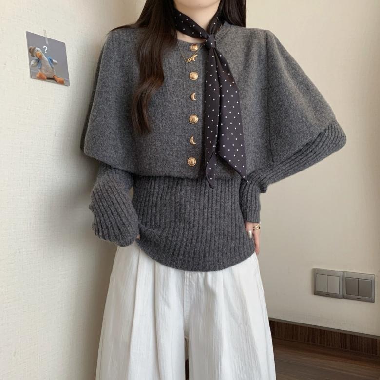 Дизайнерский стиль Chen Chen: Топ-накидка с бантом в горошек - Женский красный трикотаж 2XL серый