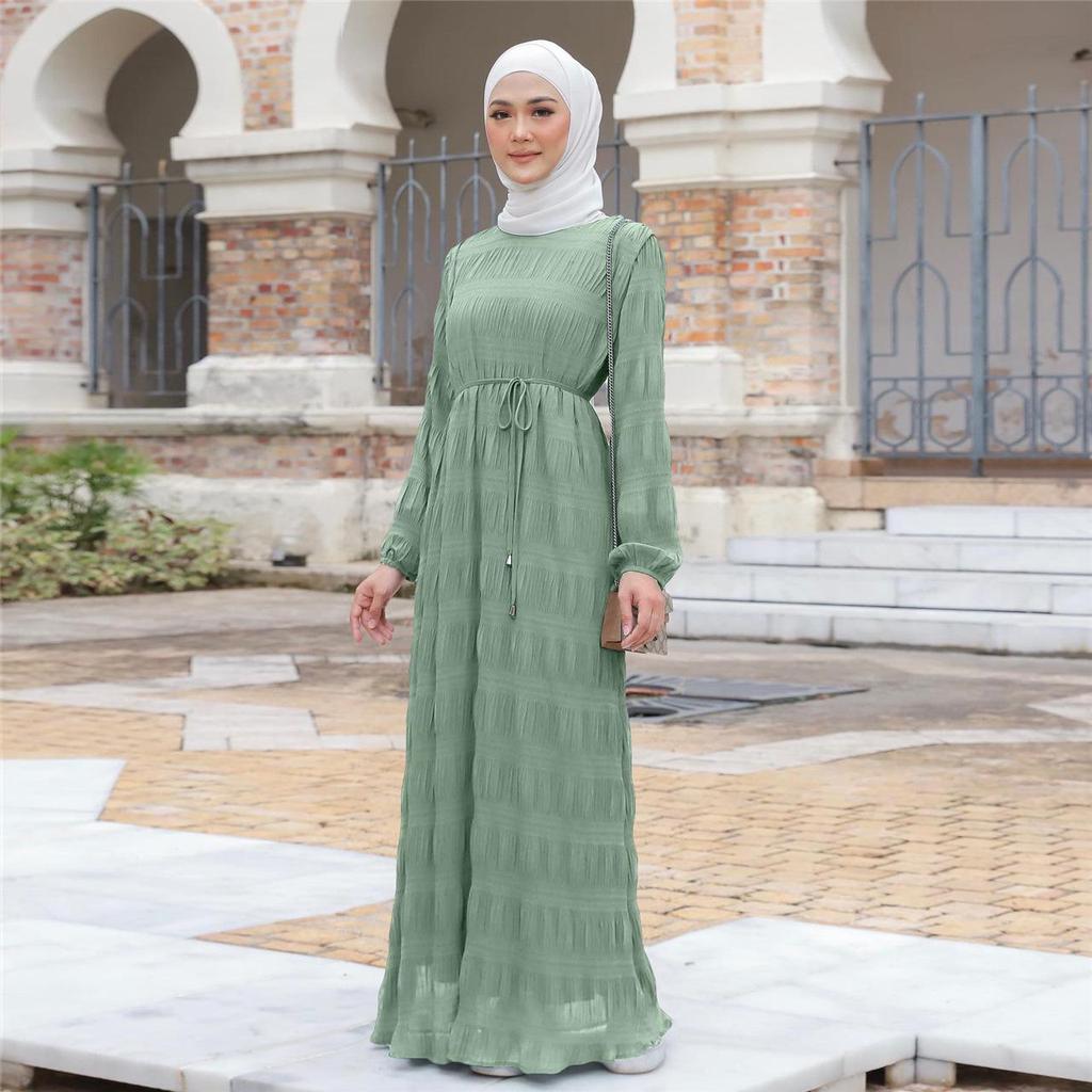 M217#6: Multi-color Muslim Women's Middle Eastern Chiffon Long Dress - New Malaysian Pleated Robe Design