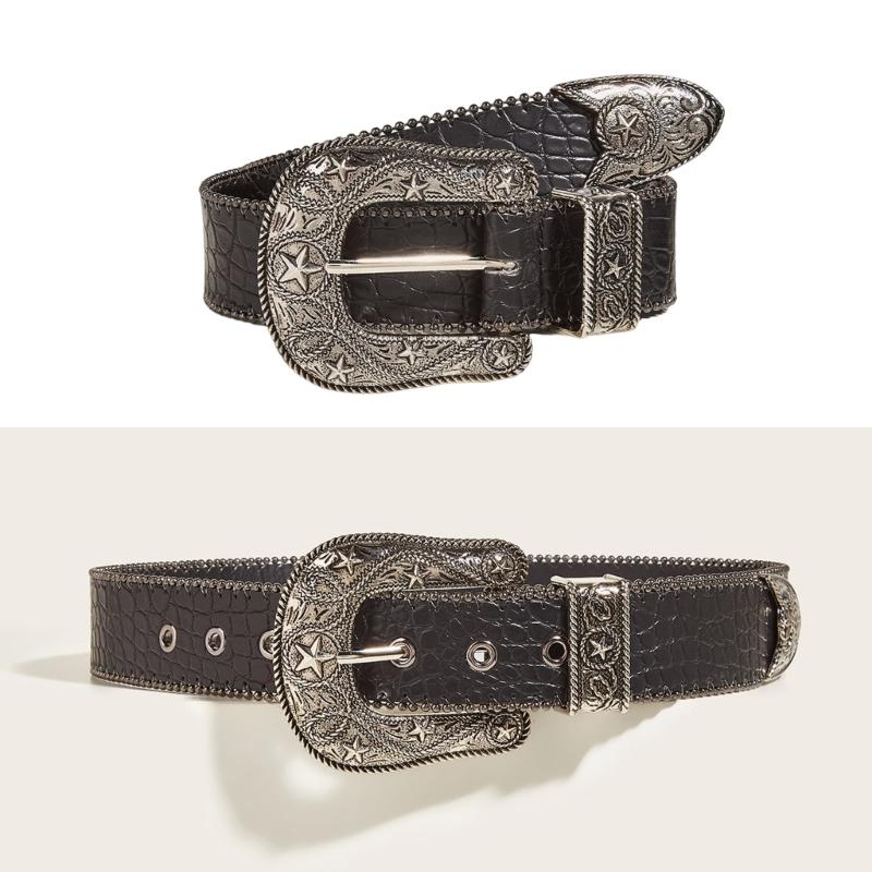 Relief Star Pattern Buckle Belts Woman Western Y2k Girls Belt for Jeans Men