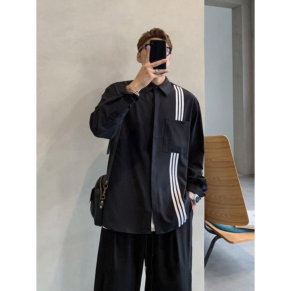 

Мужская рубашка высокого класса в корейском стиле с нишевым дизайном, плетением лент, легким и зрелым темпераментом, трендовая рубашка с длинным рукавом XXXL чёрный