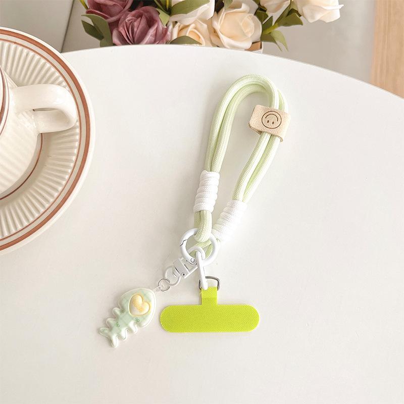 Cute Love Fishbone Backpack Pendant Mobile Phone Lanyard Clip Short Anti-Drop Bold Portable Rope Braided Rope Women'S Model