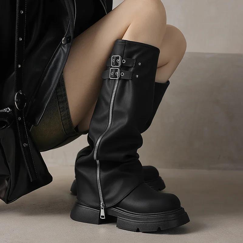 Fashion Ladies Shoes on Sale 2024 Fashion Sleeve Women's Boots Autumn Round Toe Solid High Tube Block Heel Boots Zapatos De Mujer