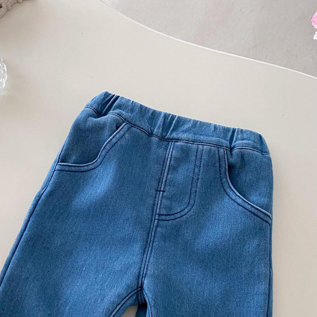 Korean Baby Girls' Fleece-Lined Jeans (0-5 Years) - Trendy Winter Pants AK518