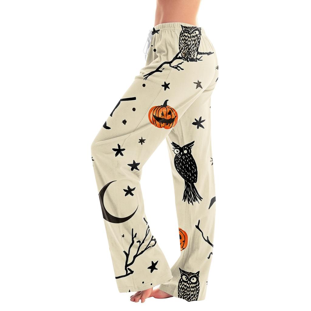 Damen Halloween Print Kordelzug Hose Lässige Lounge Hose Halloween Thema Bedruckter Elastischer Bund Entspannte Passform Hose