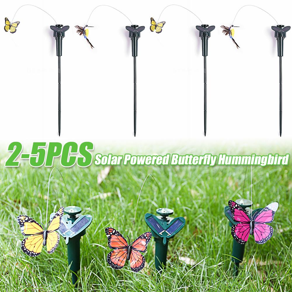 2-5PCS Solar Garden Butterfly Solar Flying Butterflies Garden Dancing Fluttering Butterfly Hummingbird Garden Yard Home Decor