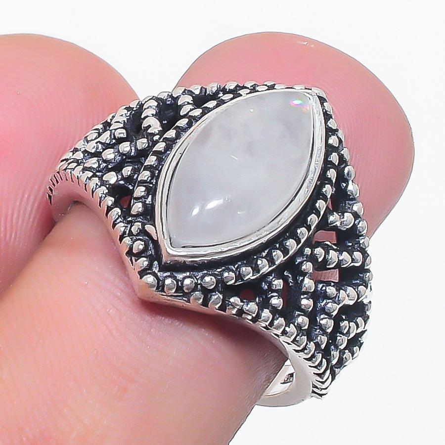 Natural Moonstone Gemstone 925 Sterling Silver Jewelry Ring Size 7.5 B0q31