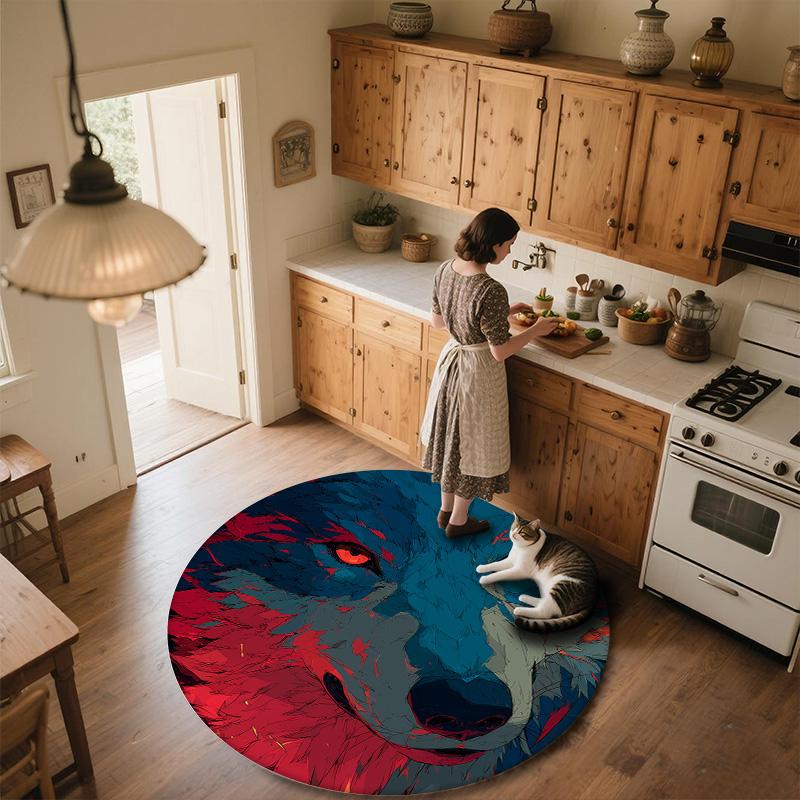 Roaring Wolf,Round Area Rug,Carpet Rug for Living Room Bedroom Sofa Playroom Decor,Non-slip Floor Mat