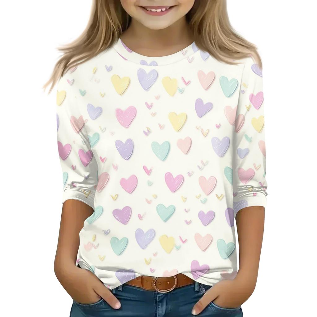 Kid's Round Neck Cute Flower Day Print Lightweight Spring/Summer Top