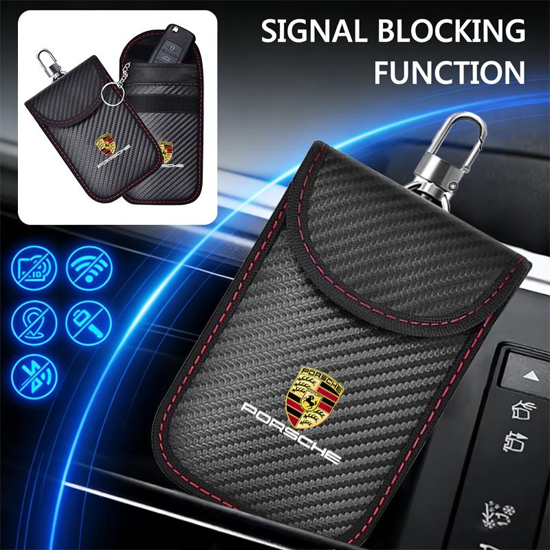 BMGB9 Pouzdro na klíče od auta Taška blokující signál Kapsa stínící RFID pro Porsche 718 Cayenne Panamera 911 Macan Taycan Cayman Boxster Samolepka