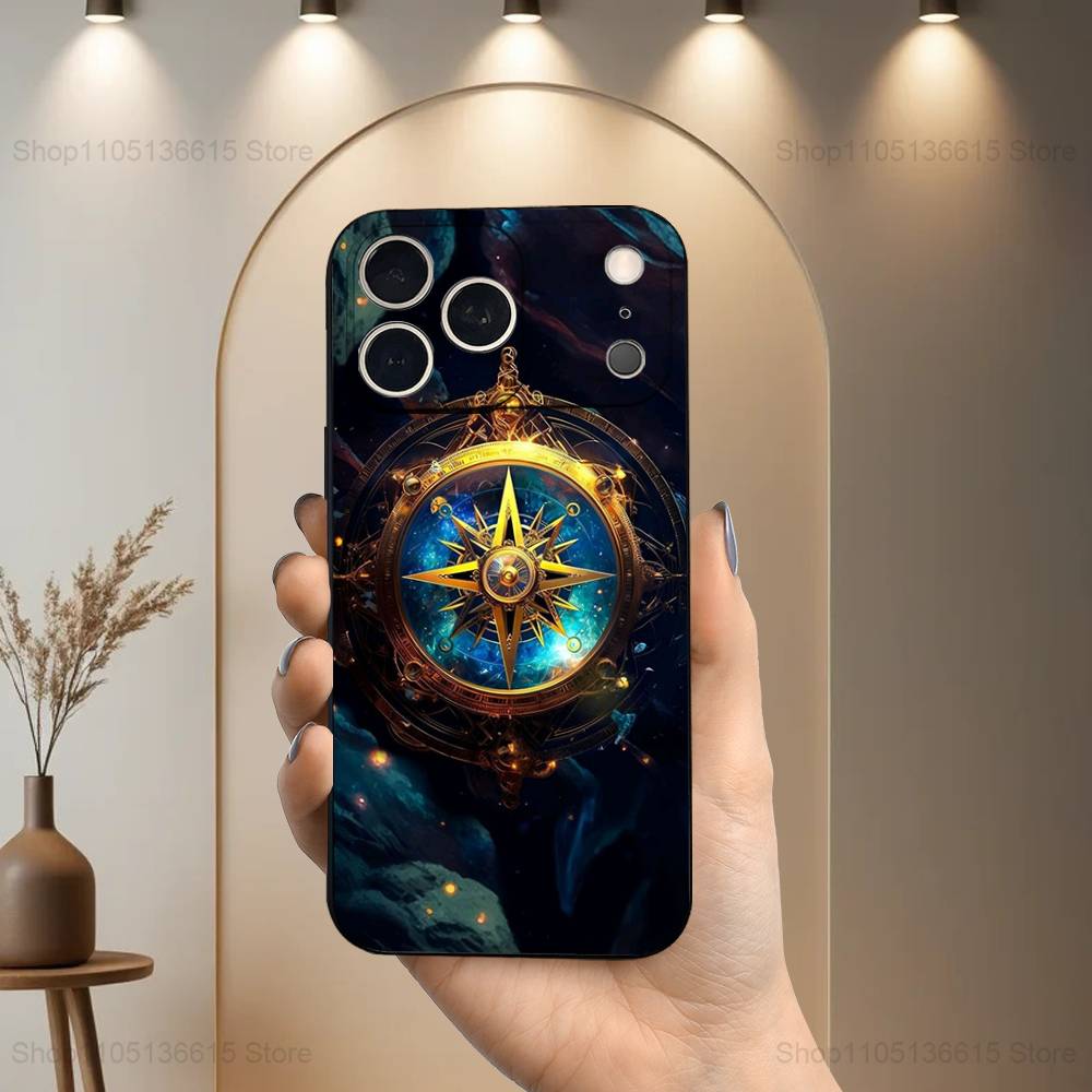 Art Navigation Compass For iPhone 13,17,11,12,16,14,15,Plus,Pro Max,XS,X,XR,SE,Mini,8,7,Soft Silicone Black Phone Case