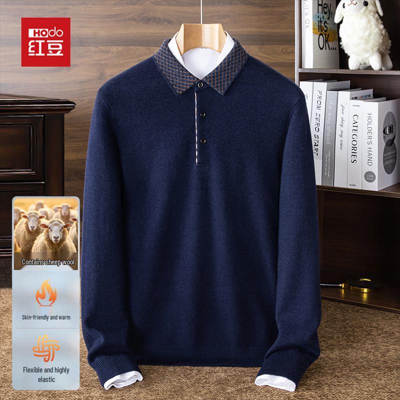 Hodo Men's Wool-Blend Thickened Knit Pullover Sweater