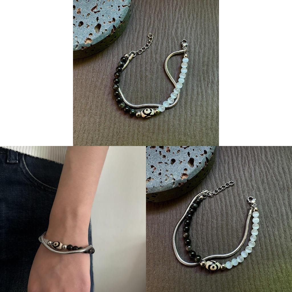 Handmade Geometric Stainless Steel Men Women Beaded Chain Bracelets For Hip Hop Style