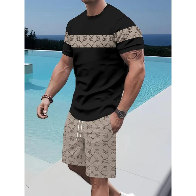 Fashion Printed Set Casual Loose Men's Crew Neck Sport Wear Men’s