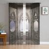 Gothic Vintage House Sheer Voile Curtains for Living Room Bedroom Kitchen Horror Theme Mysterious Landscape Tulle Window Curtain