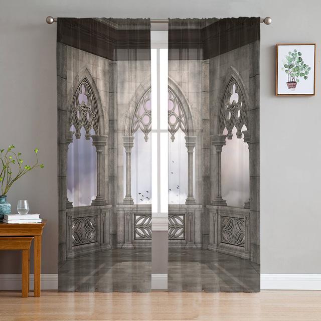 Gothic Vintage House Sheer Voile Curtains for Living Room Bedroom Kitchen Horror Theme Mysterious Landscape Tulle Window Curtain
