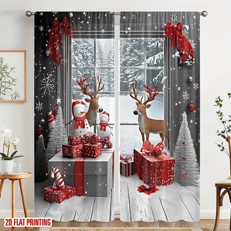 

Christmas reindeer curtains pole bag curtains bedroom and living room decoration home decoration Christmas decoration 100*130 Rod Pocket 1pcs