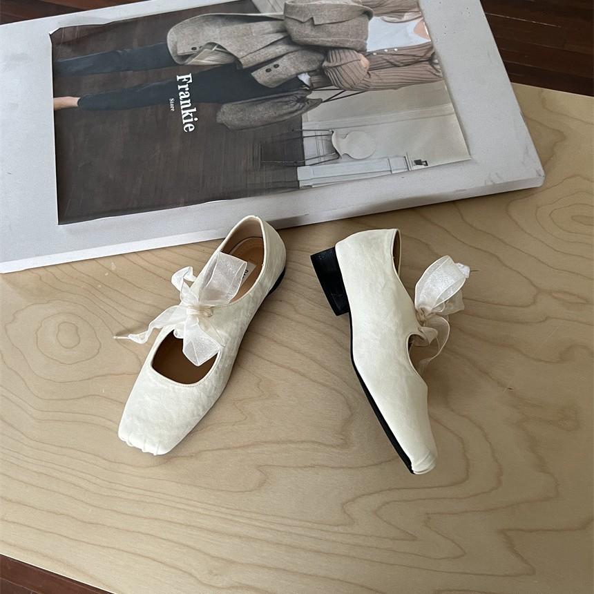 2025 spring new square head new Chinese lace bow thick heel Mary Jane shoes with skirt evening single shoes women