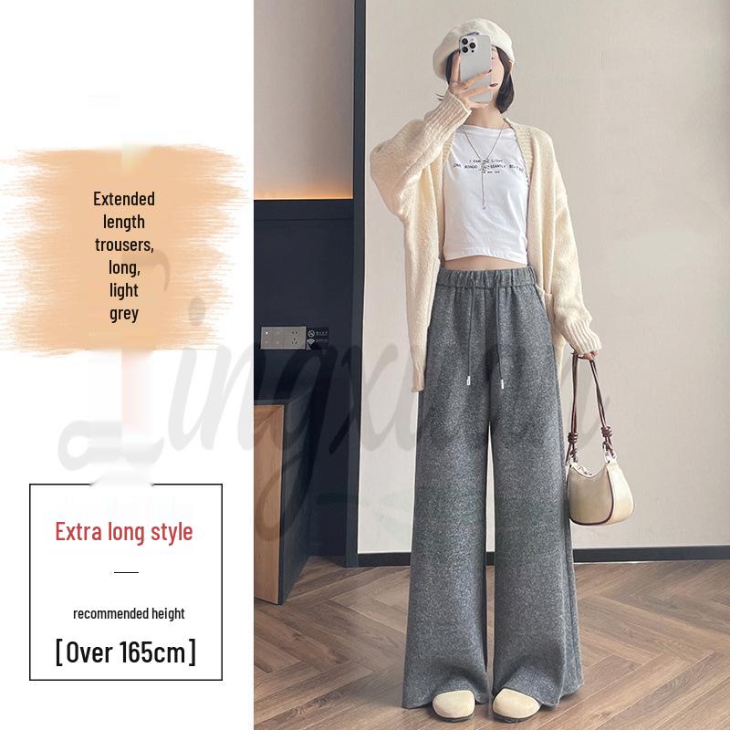 Autumn/Winter 2026 Women's High Waist Slim Fit Wide Leg Floor-Length Pants with Plus Velvet Cashmere.