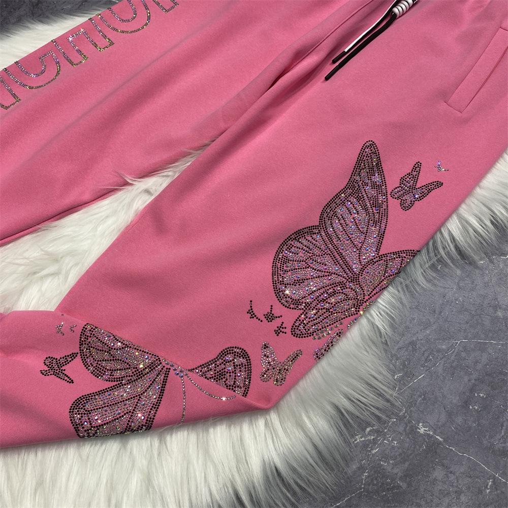 Plus Size Rhinestone Sparkly Sweatpants with Elastic Waist - Women's Autumn Winter Fashion