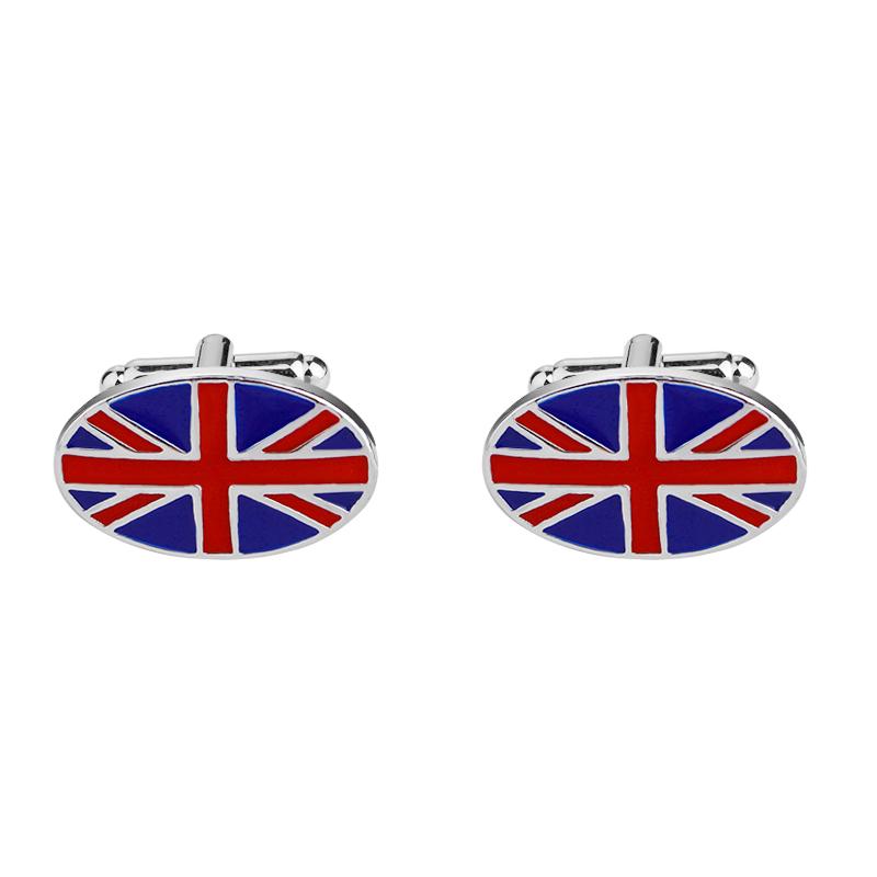 

Funny Union Jack Oval Cufflinks Blue Red Enamel Sleeve Button Gemelos For English Gentleman