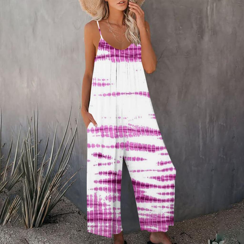 Women's Casual Sleeveless Adjustable Strap Jumpsuit Long Pants Jumpsuit With Pockets