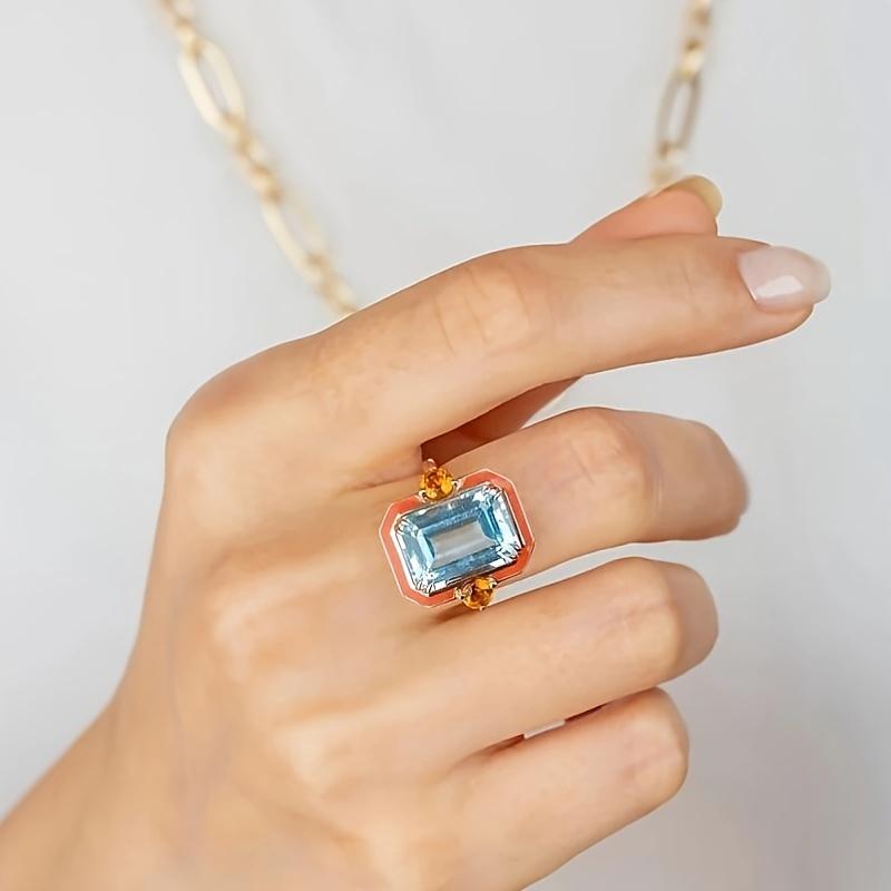 Fashion Elegant Boho Square Cubic Zirconia Ring For Women Perfect For Daily Wear Weddings Parties Gifts