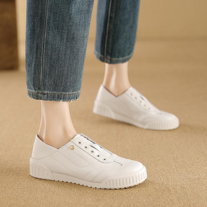 2024 Nové Dámské Kožené Tenisky Bílé Stříbrné Ploché Ležérní Boty Pohodlné Boty na Chůzi Vysoká Kvalita Dámská Sportovní Obuv