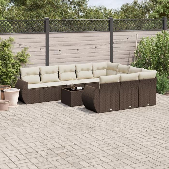 VidaXL Salon de Jardin avec Coussins 11 pcs, Canapés avec Dossier, Ensemble de Meubles, Mobilier de Terrasse Patio, Marron 3221902