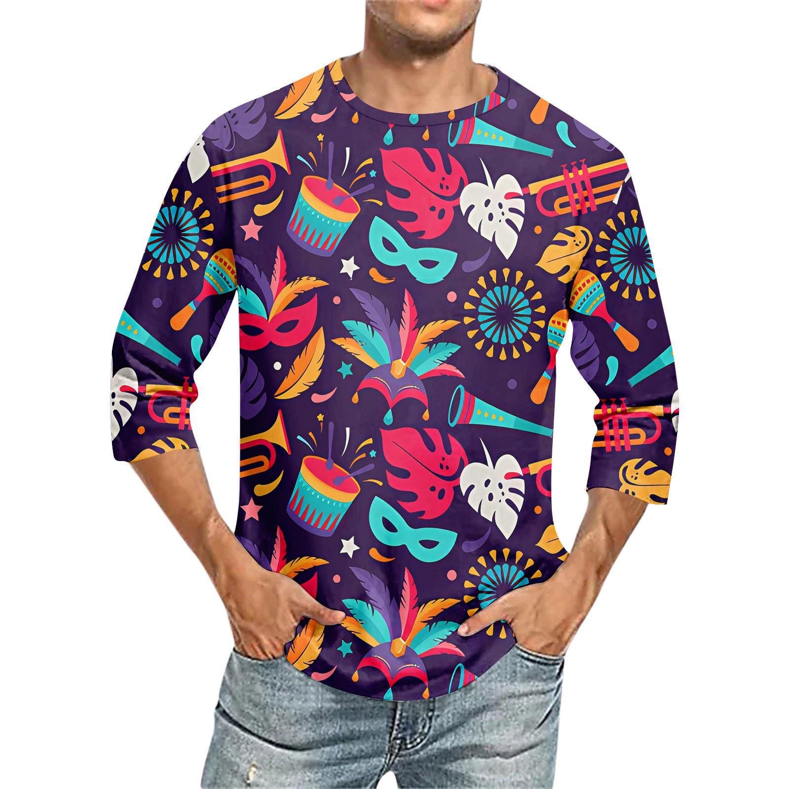 

Мужская футболка с круглым вырезом и рукавом семь четвертей, мужская повседневная свободная футболка с рукавом семь четвертей L темно-фиолетового