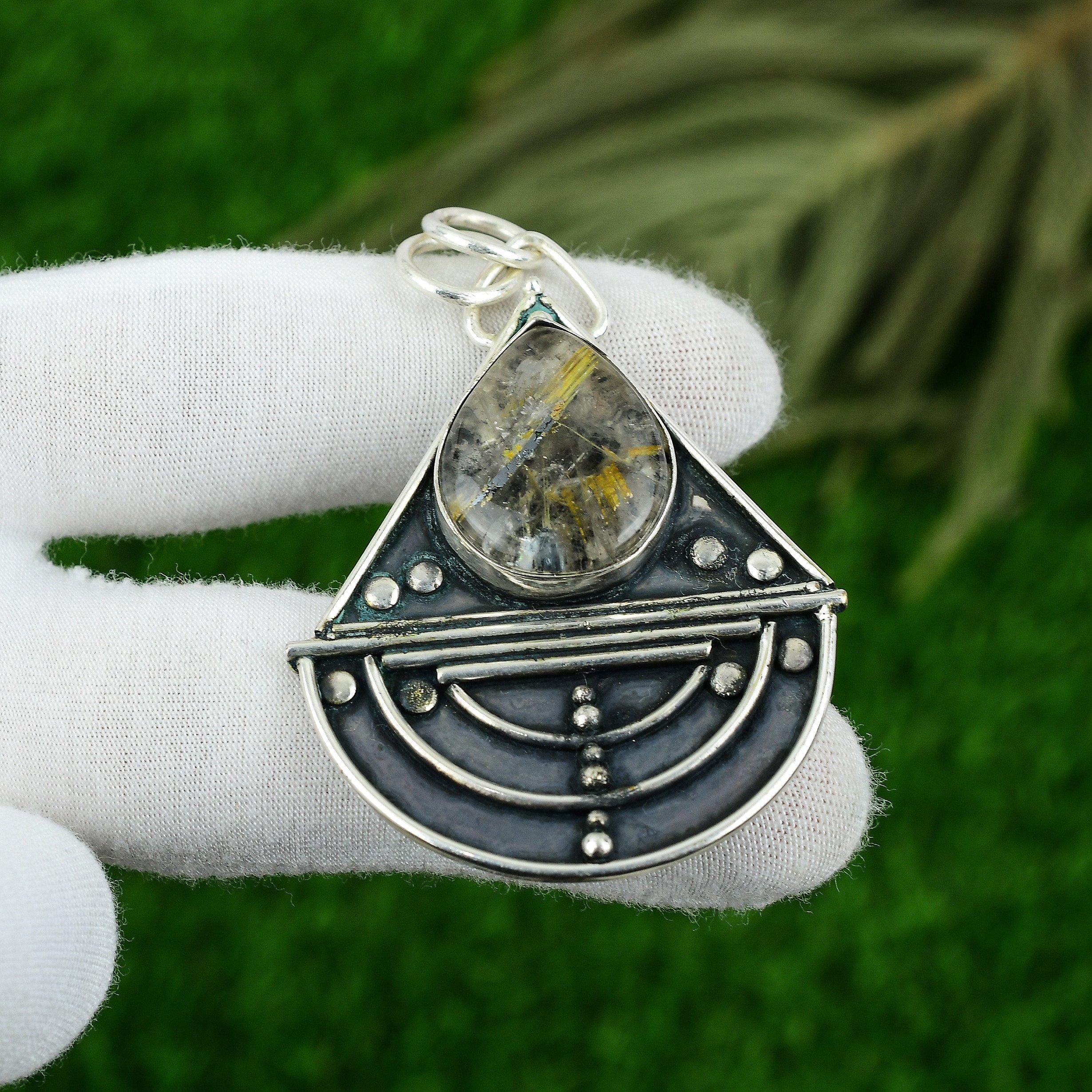 

Gift For Her 925 Sterling Silver Natural Golden Rutile Gemstone Jewelry Pendant