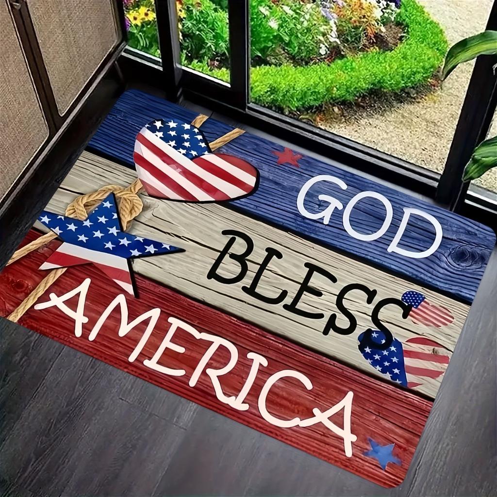 Patriotic God Bless America Doormat - 4th of July IndoorOutdoor Welcome Mat with American Flag Mat for Camping Welcome Mat