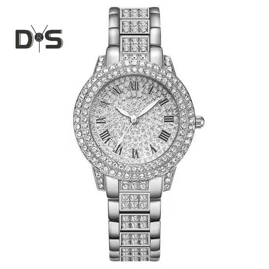 2 Teile/satz Frauen Quart Uhr Glänzende Strass Kreisförmigen Zifferblatt Hohe Präzision Uhrwerk Armbanduhr mit Armband