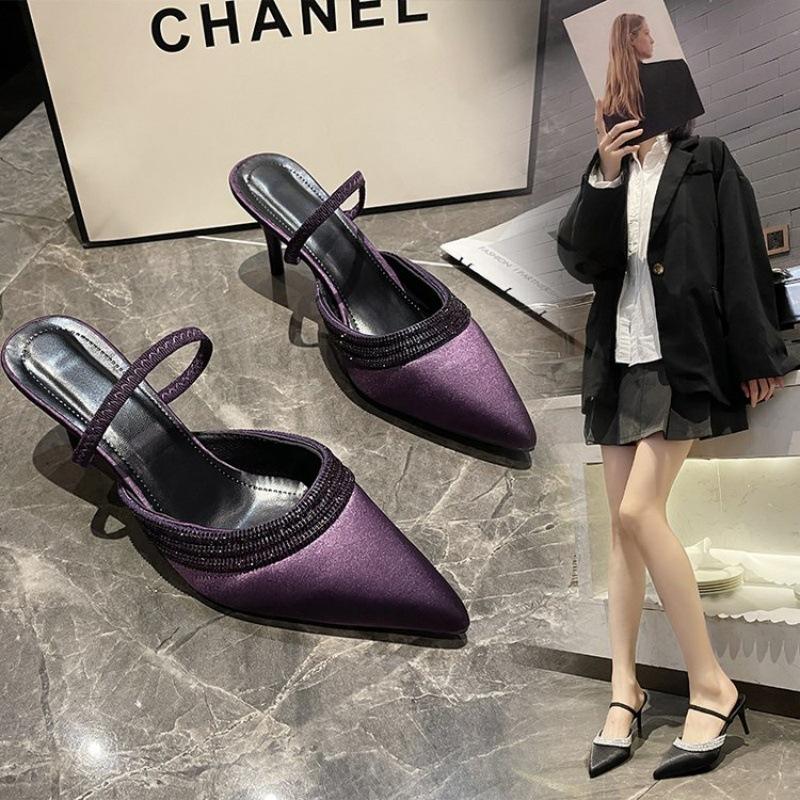 Fashion niche champagne rhinestone high heels women's spring stiletto silk sexy bridal wedding shoes bag head sandals