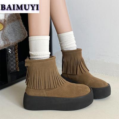 Schoenen met franjes Platform Dames Enkellaarsjes Suède Schoenen 2025 Trend Designer Casual Wandelen Chelsea Sneeuwlaarzen Winter Dames Laarzen