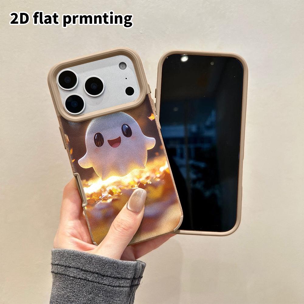 Phone Case: 2D Flat Lambskin Suitable for iPhone 18, 17, 16, 15, 14, 13 Pro Protective Cases, Soft Light Little Ghost, Christmas and Halloween Gifts
